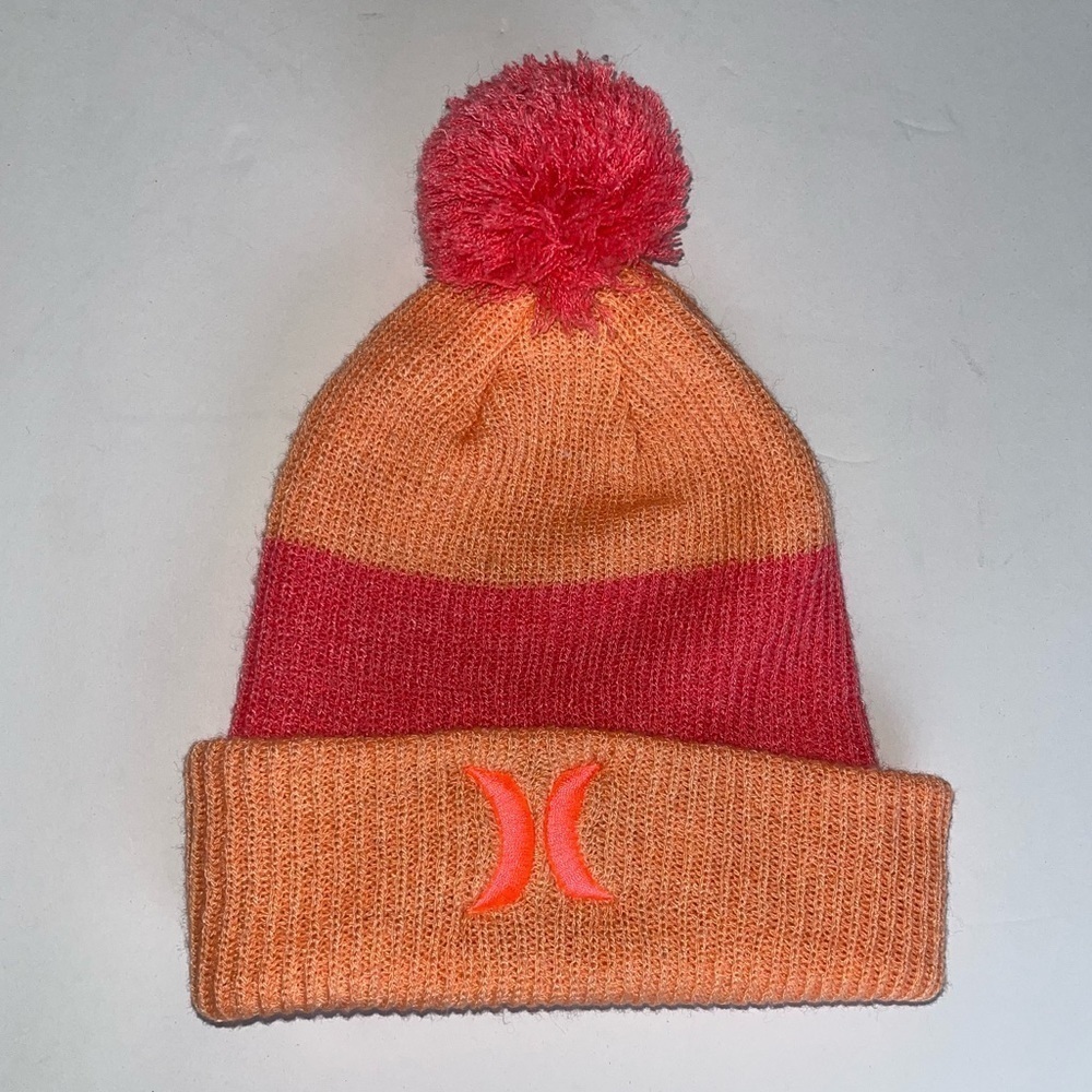 Youth Coral and Pink Striped Hurley Beanie OS